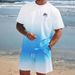 Men's Clothing Summer Fashion Classic Short Sleeved Shorts Men's Seaside Gradient Coconut Tree Print T Shirt Suit_viptrois.com