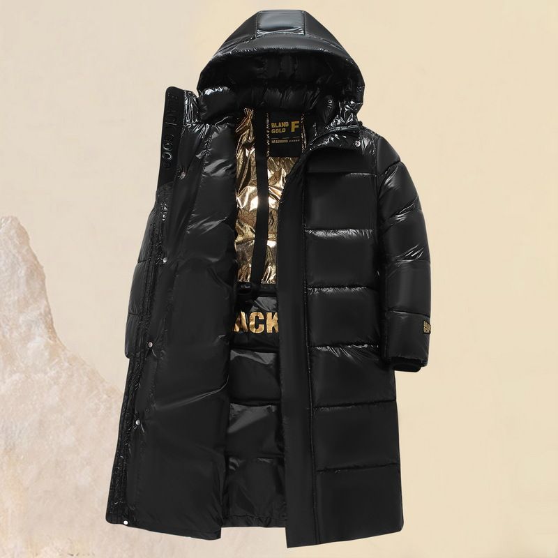 Men's Clothing Winter Long Coat Winter New Black And Gold Cotton Coat Men's Trendy Loose Shiny Cotton Coat Thickened_viptrois.com