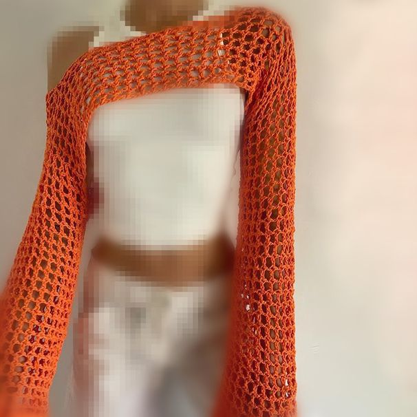 Cross Border Sexy European And American Hollow Knit Sweater Solid Color Round Neck Long Sleeved Knitted Cardigan 2024 New_viptrois.com