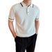 Men’s Summer Knit Polo Shirt – Breathable Ice Silk Business Casual T-Shirt (Slim Fit, White/Black, 5-Size EU/US Sizing)_viptrois.com