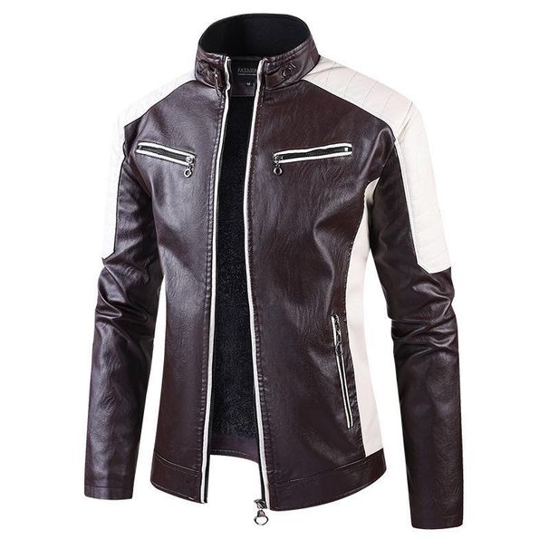 Men's Clothing Winter PU Leather Jacket With Fleece Lining, Retro Biker Style Jacket For Casual Wear, Slim Fit Zipper Jacket In Multiple Colors_viptrois.com