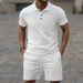 Summer New Jacquard Men's Casual Lapel Polo Shirt Short Sleeved Shorts Casual Suit_viptrois.com