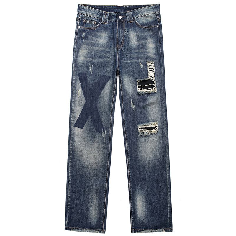 Men's wide leg jeans youth loose casual straight leg pants_viptrois.com