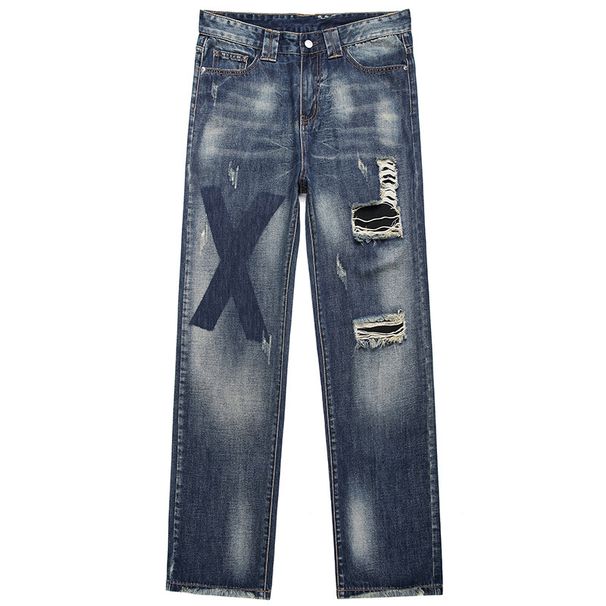 Men's wide leg jeans youth loose casual straight leg pants_viptrois.com
