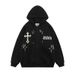 Men's Clothing Trendy Hooded Cardigan Sweatshirt For Men And Women Cross Embroidery Couple Trendy Street Loose Hoodie Jacket_viptrois.com