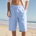 Men's Clothing New Linen Shorts Drawstring Elastic Waist Straight Leg Solid Color Breathable Daily Beach Seven Point Casual Shorts Men_viptrois.com