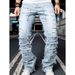 Men's Patchwork Layered Denim Pants – Relaxed Straight-Leg Jeans (Mid-Rise, Button Fly, Summer Casual)_viptrois.com
