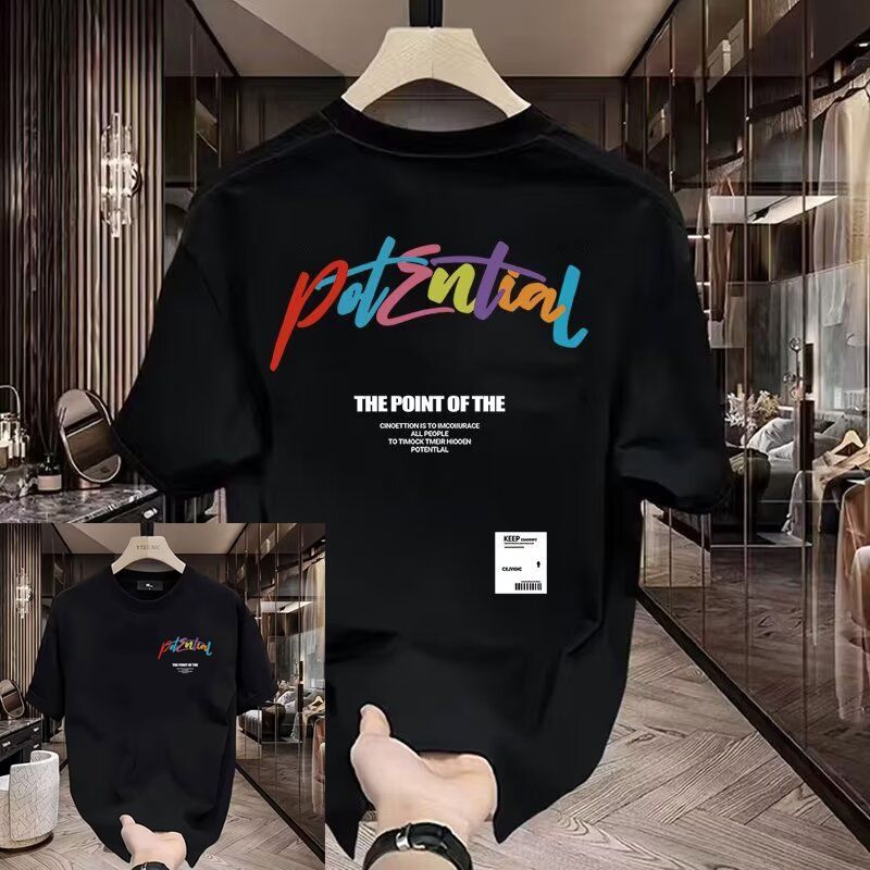2025 New High-end Swallowtail Print Round Neck T-shirt In Summer, Loose Graffiti Casual Short Sleeved Base Shirt For Men_viptrois.com