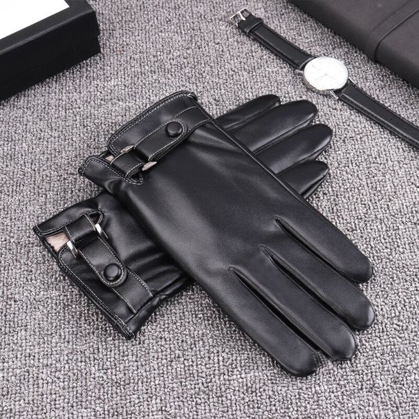 Men Gloves Black Winter Mittens Keep Warm Touch Screen Windproof Driving Guantes Male Autumn Winter PU Leather Gloves_viptrois.com