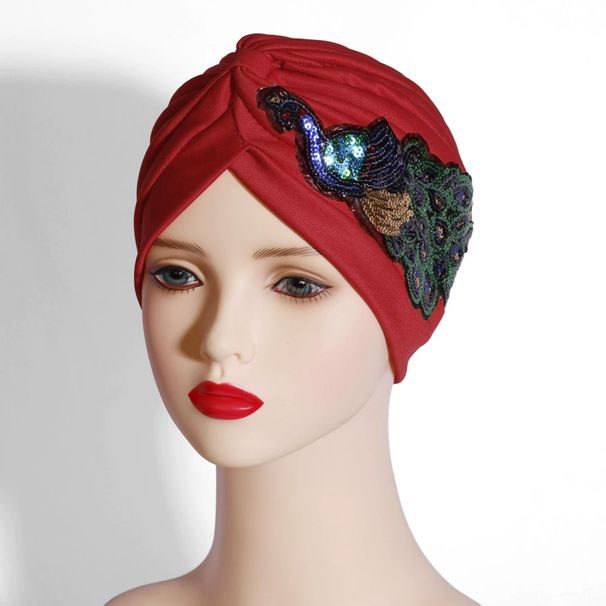 Ladies' Headscarf PEACOCK ELEGANCE - Sequined Turban Hat (Ethnic Chic, Hot Seller, Fashion Trends, Versatile)_viptrois.com