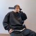 Huamian 2026 Autumn And Winter Round Neck Steel Printed Deerskin Fleece Sweater Male Students Ins Solid Color Loose Fake Two-piece Top_viptrois.com