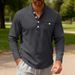 Men's Heavyweight Twill Henley Shirt - Long Sleeve Stand Collar Base Layer For Autumn & Winter (Tibetan Blue, Black, Apricot, Dark Gray, White_viptrois.com