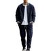 Men's Loose Sports Suit Autumn Winter American Style Stand Up Collar Velvet Casual Jacket Baseball Uniform Trousers_viptrois.com