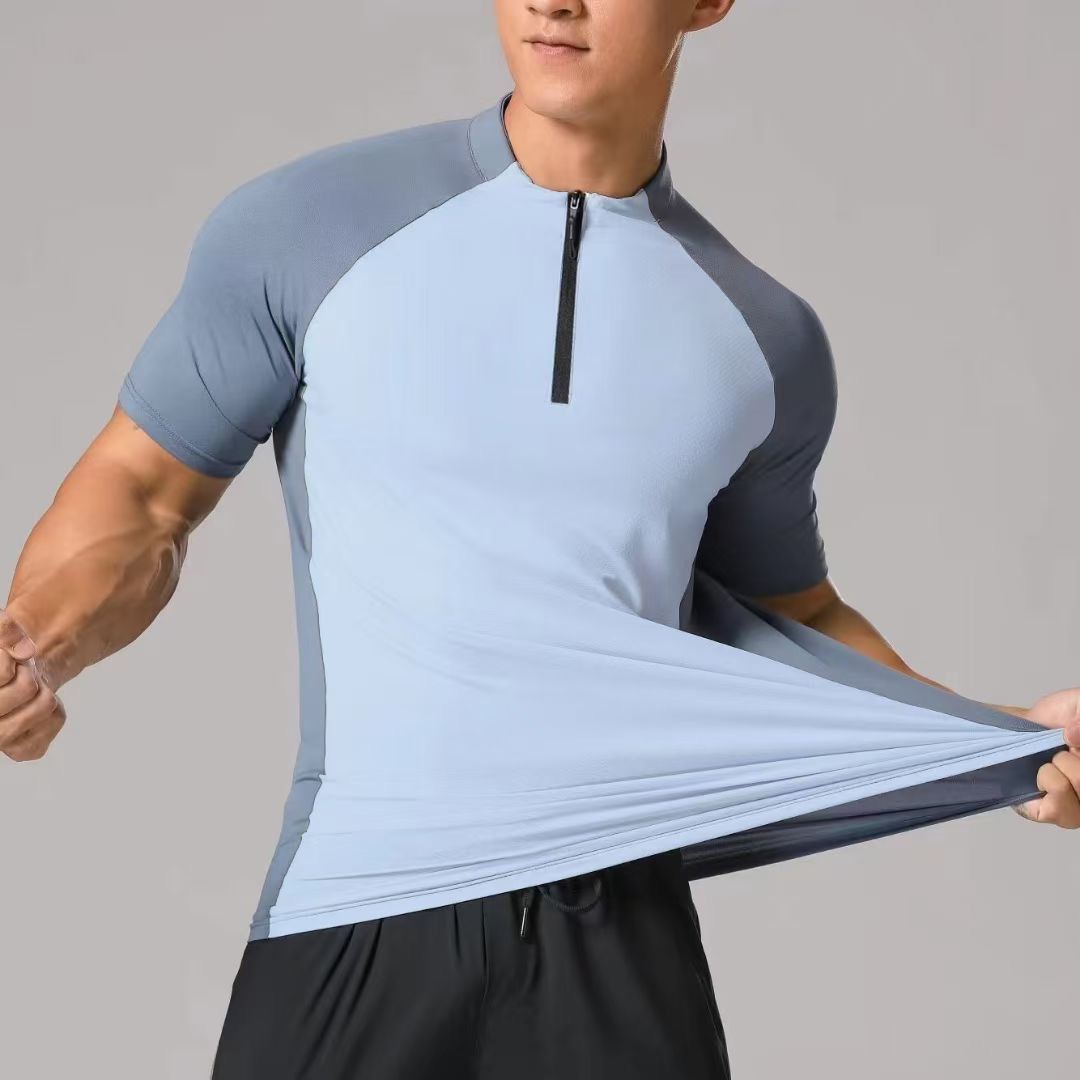 Men's Clothing Suit Men's Ice Silk Elastic Quick Drying Clothes Short Sleeved Summer Sports Track And Field Running T Shirt_viptrois.com