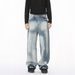 Men's Clothing Niche High Street Vibe Heavy Ink Splashing White Personality Raw Edge Distressed Jeans_viptrois.com