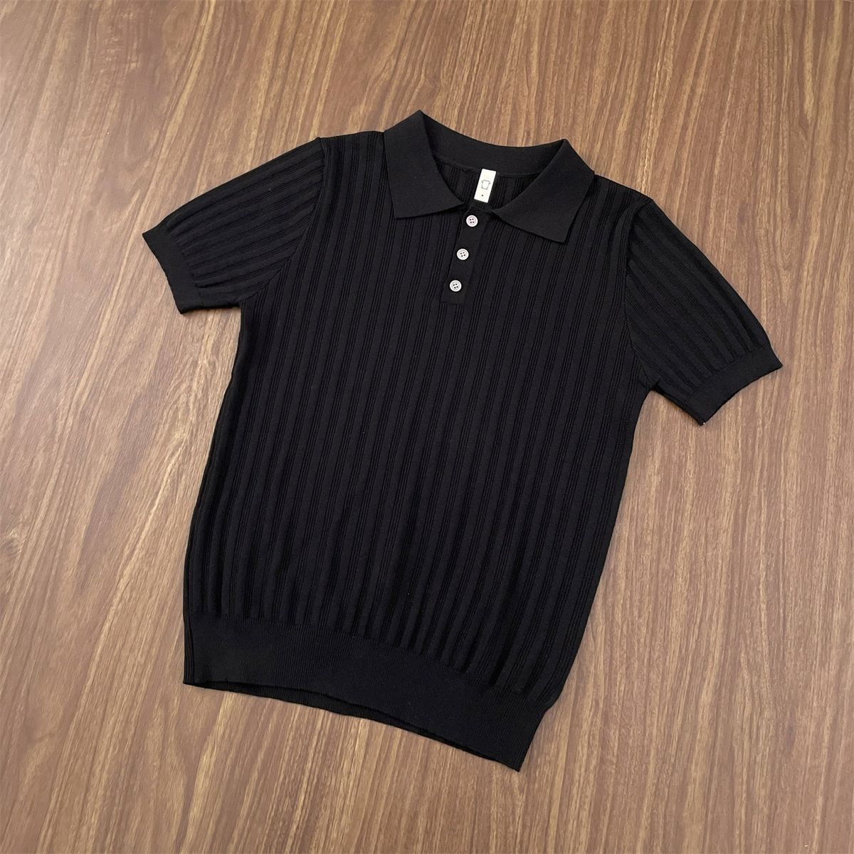 Men's Ribbed Knit Polo Shirt Short Sleeve Breathable Summer Top Business Casual Comfort_viptrois.com
