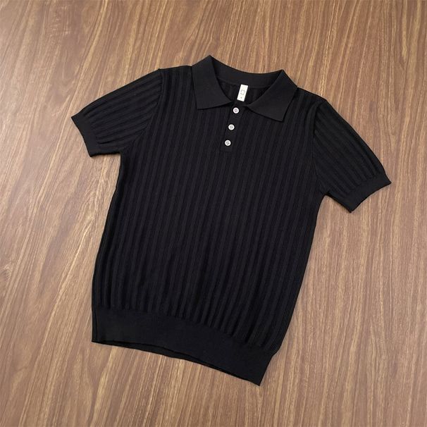 Men's Ribbed Knit Polo Shirt Short Sleeve Breathable Summer Top Business Casual Comfort_viptrois.com