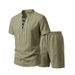 Men's Linen-Blend Short Sleeve Polo Shirt And Shorts Set Relaxed Fit Vacation Outfit Premium Fabric_viptrois.com