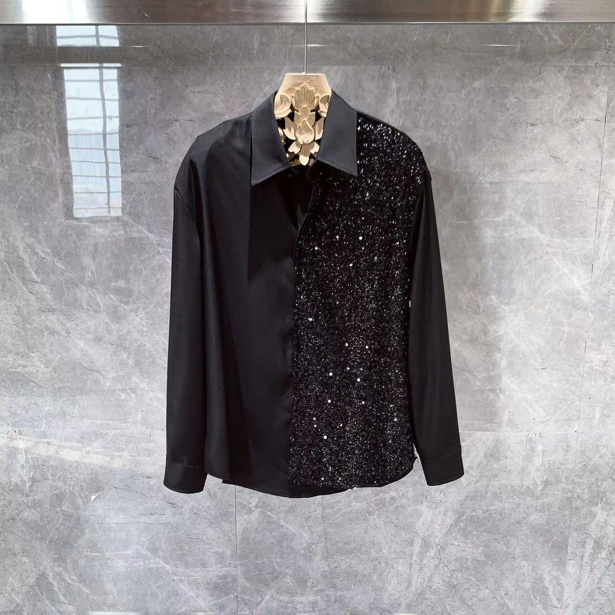 Men's Clothing New Design Niche Long Sleeved Shirt Men's Korean Style Trendy Hairstylist Pi Shuai Ice Silk Shirt_viptrois.com