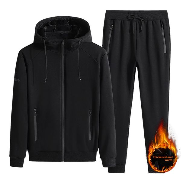 Fleece Thickened Casual Sports Suit Hooded Two-piece Set Fleece Cardigan Hooded Sweater Suit_viptrois.com
