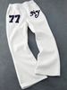 Retro American Style Fleece-Lined Sweatpants With Letter Embroidery, Drawstring Waist Unisex Thick Winter Lounge Pants_viptrois.com
