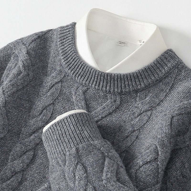 Nordmann 24 Autumn Winter 5-Needle Thickened Crew Neck Men's Long Sleeve Pullover Sweater Diamond Twist Wool Knitted Base Layer_viptrois.com