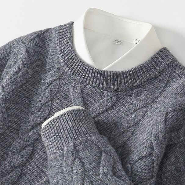 Nordmann 24 Autumn Winter 5-Needle Thickened Crew Neck Men's Long Sleeve Pullover Sweater Diamond Twist Wool Knitted Base Layer_viptrois.com