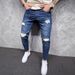 Men's Clothing Fashion Trend Elastic Skinny Jeans Elastic Broken Copper Slim Jeans For Men_viptrois.com