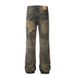 American Jeans For Men And Women Yellow Mud Dyed Loose Straight Washed Vintage Flared Couple Street Style Floor-Length_viptrois.com