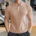 24 Men's Solid Color Short Sleeve Summer Casual Vertical Striped Turn-Down Collar Polo Versatile Elegant Button T-Shirt_viptrois.com