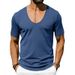 Men's Breathable U-Neck Short Sleeve T-Shirt - Lightweight Loose Fit Casual Top For Summer, Streetwear Style With Pocket, Polyester Blend_viptrois.com