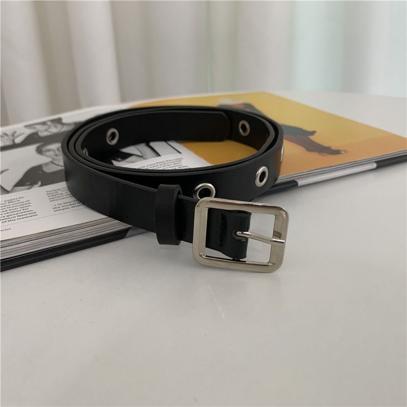 Punk style concave chain with bag belt trendy and versatile women's belt full hole small belt_viptrois.com