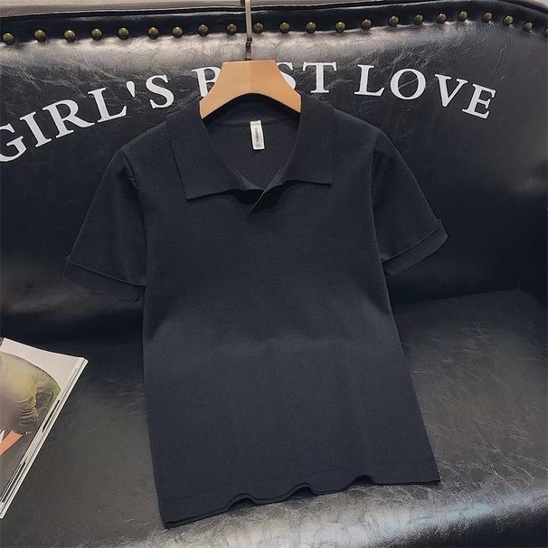 Men's Clothing Men's Slim Fit Shirt Short Sleeve V Neck Casual Knitted T-Shirt Style Solid Color Trendy Top For Formal & Casual_viptrois.com