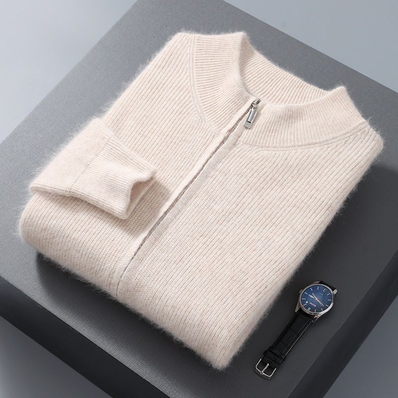 Pure 2024 Autumn Winter New Men's Cardigan Half Turtleneck Zipper Mink Coat Business Knitted Sweater Wholesale_viptrois.com
