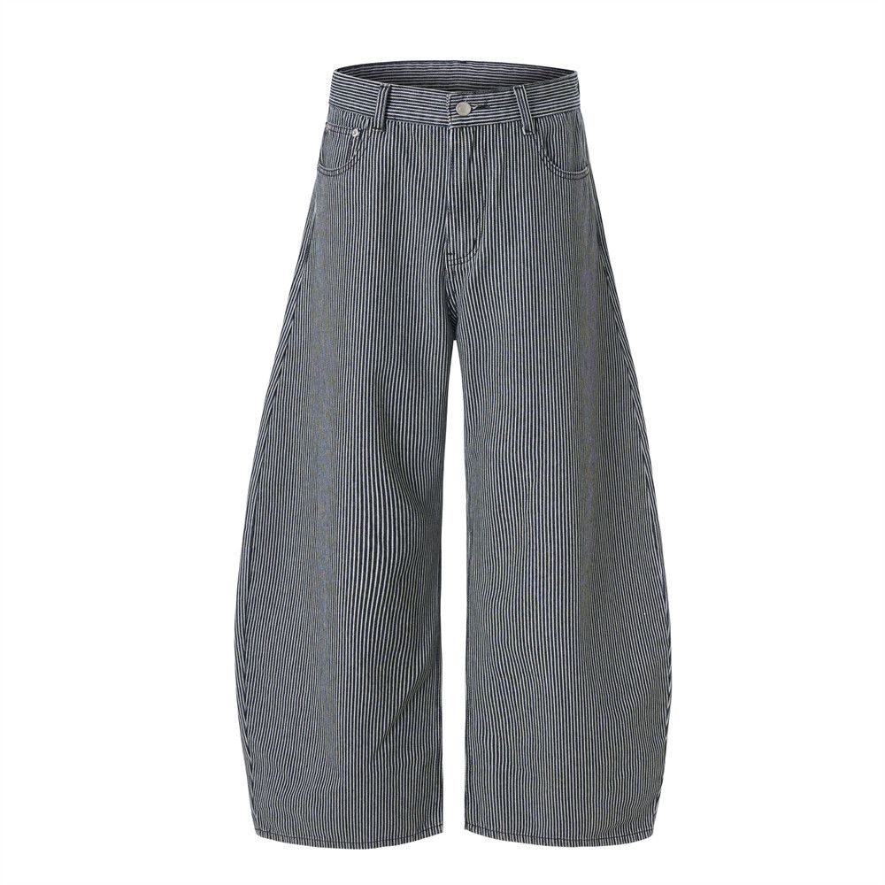 Men's Clothing Vertical Striped Denim Scimitar Pants Loose Wide Leg Floor Length Pants, European And American Trendy Brand, Versatile Drape Long Pants_viptrois.com