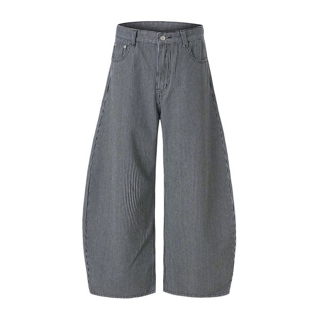 Men's Clothing Vertical Striped Denim Scimitar Pants Loose Wide Leg Floor Length Pants, European And American Trendy Brand, Versatile Drape Long Pants_viptrois.com