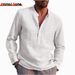 New Men's Solid Color Loose Spring T-shirt Long Sleeve Cotton Linen Shirt Plus Size Shirts Men_viptrois.com