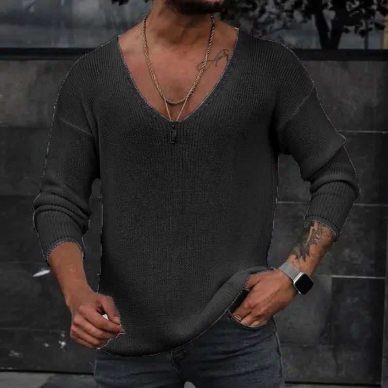 Men's Clothing New Long Sleeved V Neck Sweater_viptrois.com