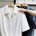 Men's Textured Short-Sleeved Shirt Summer Style Ice Silk High-End Drape Three Quarter Sleeve Sophisticated Mature Clothing_viptrois.com