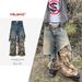 Men's Clothing Stitching Two Piece Camouflage Work Pants, Unisex Straight Leg Multi Pocket Color Blocked Jeans_viptrois.com