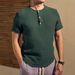 Men's Clothing New Round Neck Shirt Summer Casual Shirt Solid Color Fashion Men's Button Top_viptrois.com