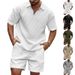 Men's Clothing Men's Summer Suit Casual Fashion Small Check Solid Color Lapel Short Sleeve Suit Shorts For Formal & Casual_viptrois.com
