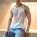 Men's Clothing Men's Sports Solid Color Mesh Top Thin Sleeveless Slim Sexy Transparent Vest_viptrois.com