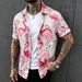 Men's Flamingo Print Casual Shirt - Short Sleeve Hawaiian Style Resort Wear, Breathable & Stretchable_viptrois.com