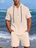 Men's Linen Casual Fashion Suit Long Sleeved Top And Five Point Shorts_viptrois.com