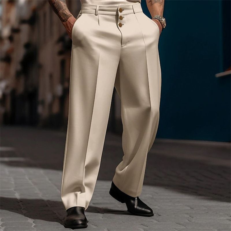 Men's Formal Button Down Trousers New Solid Color Loose Straight Leg Comfortable Outdoor Everyday Fashion Dress_viptrois.com