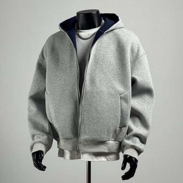 Minimalist Hooded Jacket For Men, Trendy And Fashionable Wide Version, Casual And Loose Cardigan Sweatshirt_viptrois.com