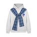American Plaid Shawl Badge Two-Piece Hoodie Top Unisex College Style Loose Trendy Brand Hooded Sweatshirt_viptrois.com