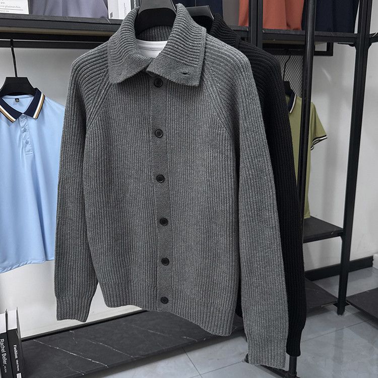 Men's Clothing Autumn And Winter Versatile Slim Men's Loose Knitted Cardigan High Collar Warm Sweater_viptrois.com