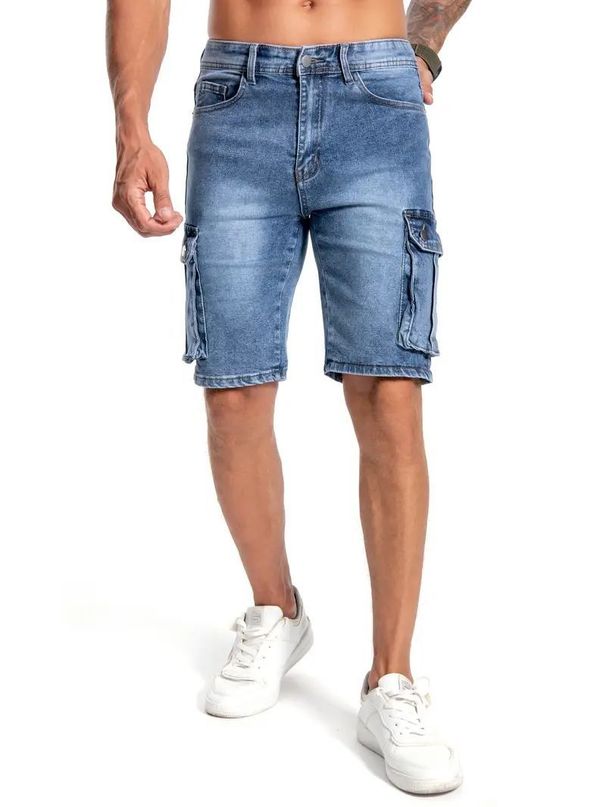 Men's Clothing Multi Pocket Micro Stretch Denim Shorts 5 Point Workwear Casual Jeans_viptrois.com